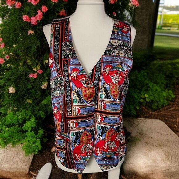 Nicole Miller Silk Vest L Vtg 90s Fragrance Allover Graphic Art Print Graffiti. - Picture 16 of 16